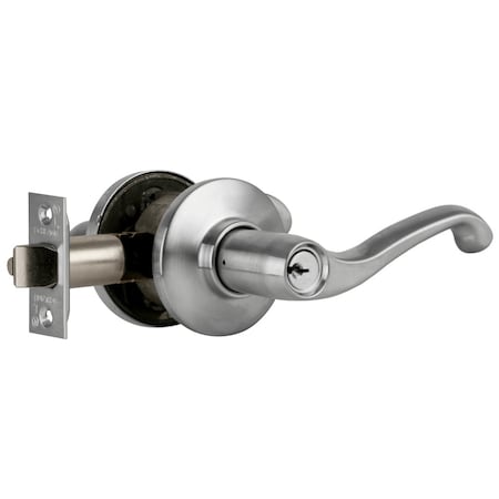 Schlage Grade 2 Tubular Lock, Entrance/Office Function, Key in Lever Cylinder, Flair Lever, Satin Chrome Fin S51PD FLA 626 RH